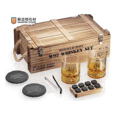 China Viable hot sale whiskey stone gift set granite cooling whiskey rocks whiskey ice stones ice cubes with glasses for sale