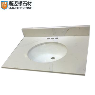 China Customized Traditional Vanity Tops Quartz Countertops With Double Or Single Sink Basin for sale