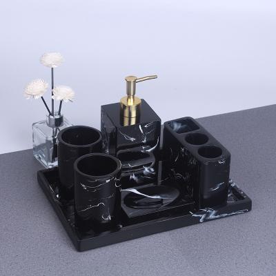 China Sustainable Designers Bathroom Set 6 Pieces Black Bathroom Accessories Organization Set for sale