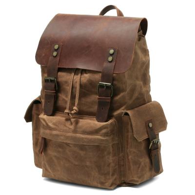 China Vintage Anti-theft Crazy Horse Leather Casual Sports Laptop Backpack Men Outdoor Canvas Rucksack Hiking Travel Camping Bag Daypack for sale