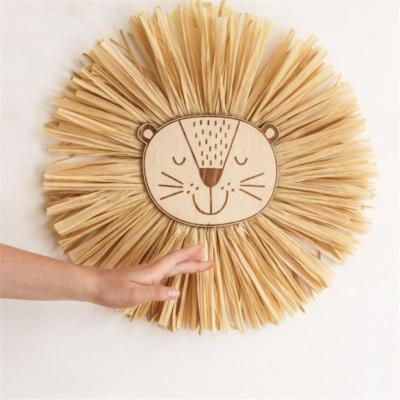 China Eco-friendly Material Wholesale Handmade Wall Hanging Woven Cartoon Lion Hanging Kids Room Decorations for sale