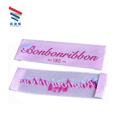 China Viable high quality custom wholesale china brand designer women apparel private end folded woven damask label for sale