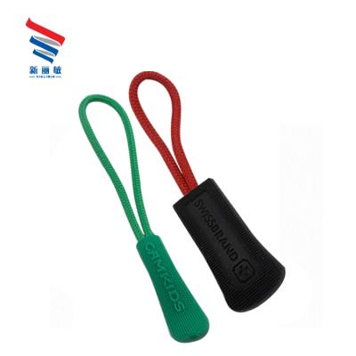 China Nickel Free Custom Logo Brand PVC Silicone Garment Accessories Plastic Rope Zipper Puller for Bags for sale