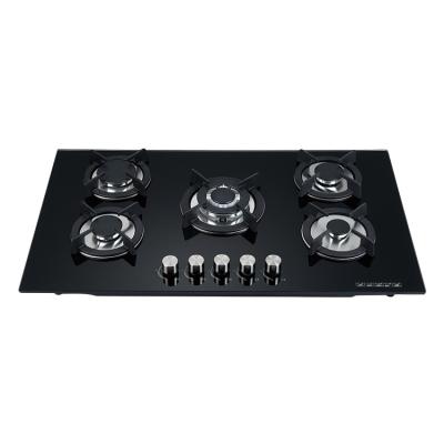 China Hot Selling Large Size Household Cooker Black Stainless Steel Body 5 Multi Burner Built In Gas Stove for sale