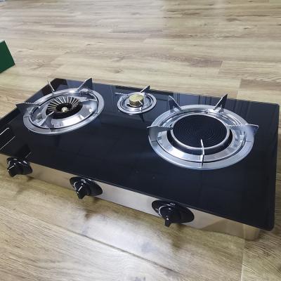 China Household Kitchen Cookware 3 Tempered Glass Gas Cooker Desktop Cooktops Burners for sale