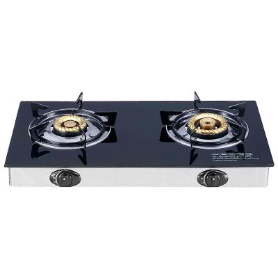 China Household Kitchen Table Cooking Gas Two-Burner Desktop Tempered Glass Top Gas Stove Cooktops for sale