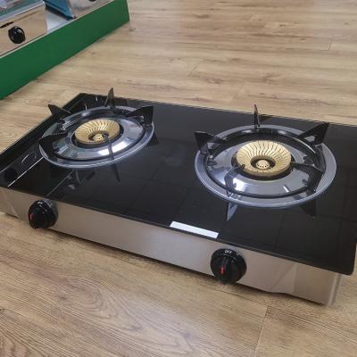 China Household Tempered Glass Top Stainless Steel Gas Cooking Stove With Double Burner Kitchen Appliance for sale