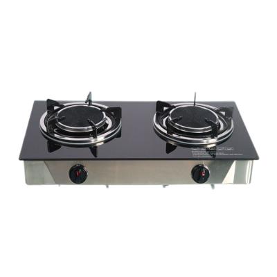 China Black Desktop Tempered Glass Hob Household 2 Burner Gas Cooktop Best Flame Gas Stove for sale