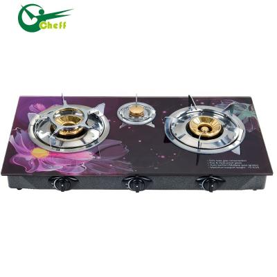 China Three Burner Hot Sale Household Kitchen Household Table Glass Top Gas Cooker for sale