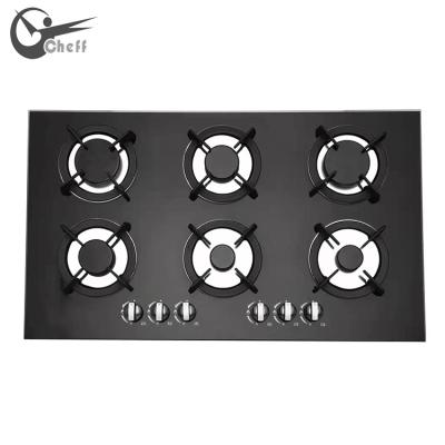 China Household 6 Burner Thickness High Quality Tempered Glass 7mm Kitchen Hob Built-in Gas Stove for sale