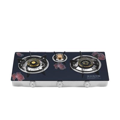 China Household Kitchen Tempered Glass Top Gas Cooker Stove 3 Burners Home Indoor Gas Stove for sale