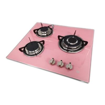 China Newest Color Tempered Glass Designs Factory Price Built In Pink 3 Burner Gas Tempered Glass Gas Stove Hob Hob for sale