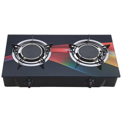 China Household Tempered Glass Stainless Steel Body Gas Cooking Stove With Double Burner Kitchen Cooker for sale