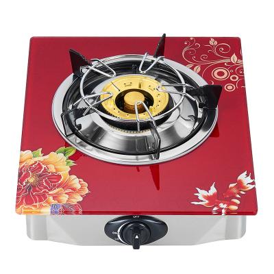 China Household Saving Single Burner Cap Blue Flame Top Gas Cooker Brass Glass Stove Small for sale