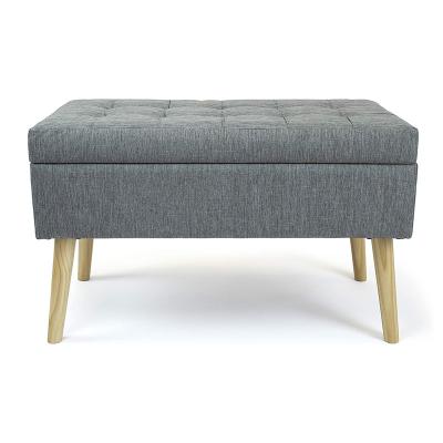 China Custom Gray Fabric Bench Storage Stool Ottoman Designer Storage Home Living Room Furniture Extended Storage Bench for sale