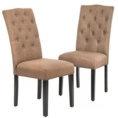 China Comfortable Amazon Top Selling Fabric Tufted Dining Chair With Button Back And Wooden Legs For Living Room for sale