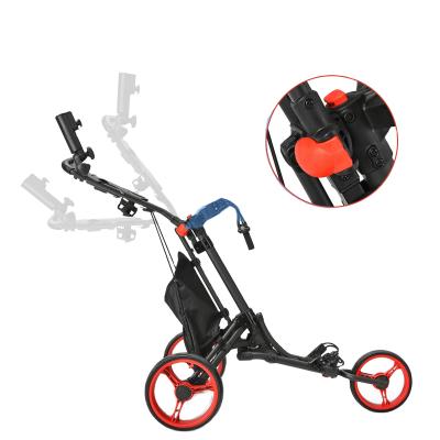 China Outdoor Sports Foldable 3 Wheel Goft Club Carts Back and forth Golf Trolley 43cm*33cm*65cm for sale