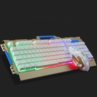 China For Home Office Mechanical Keyboard RGB USB Wired Ergonomic Backlit Mechanical Feel Gaming Keyboard and Mouse Set with Aluminum Alloy Panel for sale