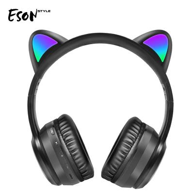 China Headband Eson style 85db kids earphones cat ear music player wireless portable led bluetooth foldable earphone for sale