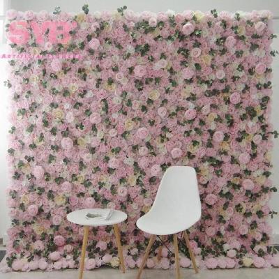 China Wedding Artificial Flowers Flower Panel Roll Up Fabric Back White Rose Large Artificial Fabric Flower Wall Backdrop for sale