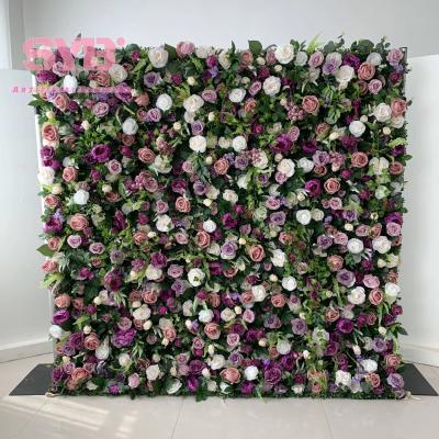 China Realistic Artificial Flowers Wedding Decor Flower Panel Wrap Fabric Back White Rose Large Artificial Fabric Flower Wall Backdrop for sale