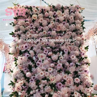 China Hot Sale 3D Realistic Wedding Decor Artificial Flowers Panel Roll Back Fabric Rose Large Artificial Fabric Flower Wall Backdrop for sale