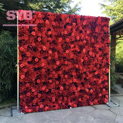 China Realistic Artificial Flowers Wedding Decor Flower Panel Wrap Fabric Back White Rose Large Artificial Fabric Flower Wall Backdrop for sale