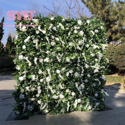 China Hot Sale Realistic Wedding Decor Artificial Flowers Panel Roll Back Fabric Rose Large Artificial Fabric Flower Wall Backdrop for sale