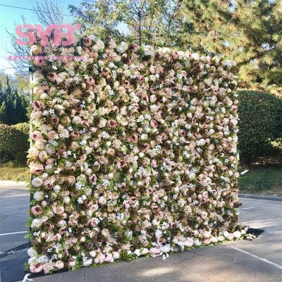 China Realistic Artificial Flowers Wedding Decor Flower Panel Wrap Back Cloth Artificial Flower Wall Backdrop Large For Events for sale