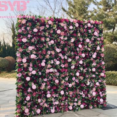 China Realistic 3D/5D Artificial Flowers Wedding Decor Flower Rolled Up Fabric Color Back Pink Artificial Flower Wall Decor Flowerable Backdrop for sale