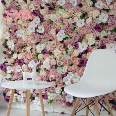 China YJW2 Artificial Flowers Realistic Wedding Decor Flower Panel Wrap Cloth Back White Rose Large Artificial Cloth Flower Wall Backdrop for sale