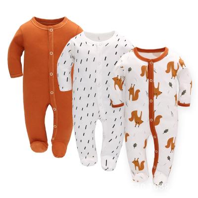 China Hot Selling 100% Cotton Newborn Baby Instant Footed One-Piece One-Piece Jumpsuit, Pack of 3 for sale