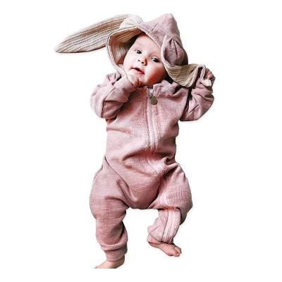 China 100% Cotton Factory Animal Bunny Baby Easter Romper Long Ear Bunny Ear Rabbit Hoodie Romper Overalls With Zipper for sale