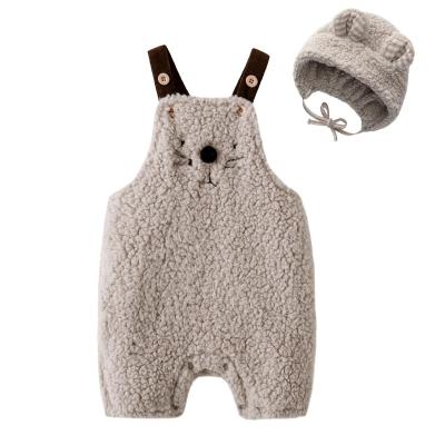 China Breathble Toddlers and Babies Overalls Cozy Warm Winter Outfits Cute Cartoon Lamb Fleece Baby Clothing for Boy with Warm Hat for sale