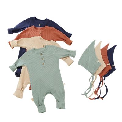 China Newborn Baby Boy Spandex/Polyester Girl Romper Clothes Infant Solid Ribbed Jumpsuit Jumpsuit Outfits Hat for sale