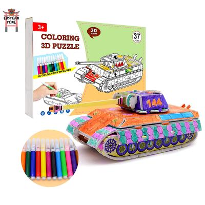 China Cartoon Toy Tank 3D Puzzle Set Art Coloring Painting 3D Puzzle Arts and Crafts for Kids Creative DIY Toys Gift for Girls and Boys for sale