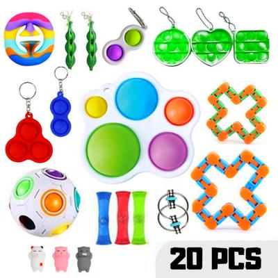 China Relieve Stress 20 Pack Sensory Noise Busy Person Toys Pack Noise Bubble Toy With Mini Keychain Sensory Toys Assortment Kids Adults Relaxation for sale