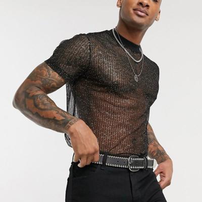 China Fashionable 2022 Custom Made Mens Mesh T-shirt See Through Party Short Thin Shiny Thin Breathable Nightclub Sexy Sleeve T-Shirts for sale