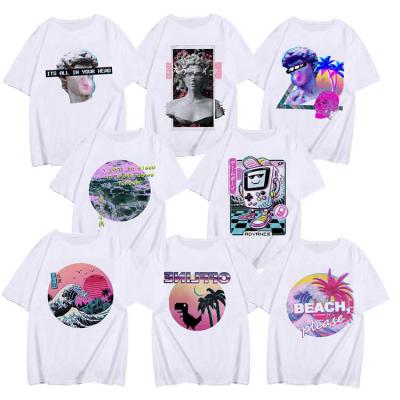 China custom print graphic t-shirt men Anti-wrinkle polyester fashion sea wave t-shirt Harajuku casual oversized t-shirt white boy for sale