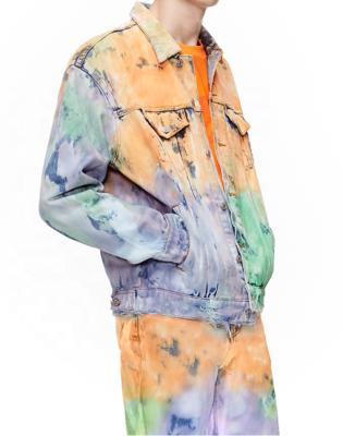 China OEM New Arrival Breathable 100% Cotton Tie Dye Jeans Jackets Men Sets for sale