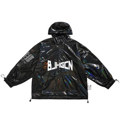 China Custom Made Breathable Mens Metallic PU Coated Jacket Printed Anorak for sale