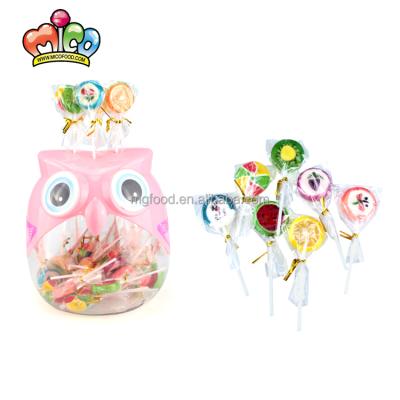 China China Normal Wholesale Confectionery Handmade Fruit Lollipop Hard Candy in Owl Shape Jar for sale