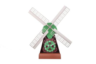 China Mechanical Green Gear Desk Clock Of Holland Windmill for sale