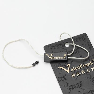 China Other Custom Logo Printed Plastic Hang Tag Embossed Swing Tags Hang Tag With String For Garment String Seal for sale