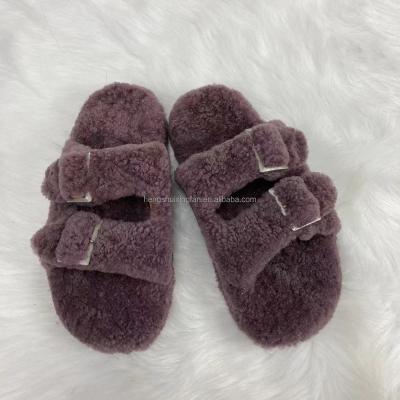 China Luxury Anti-Smell Sheep Wool Woolen Fur Slippers For Woman Indoor Outdoor for sale