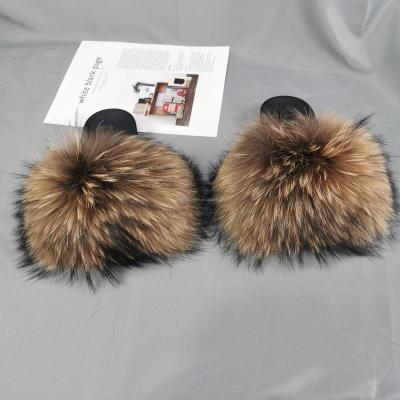 China 2021 Anti-odor Women Fur Slides Slipper Fashion Multicolor Fox Fur Slippers With Logo Customized for sale