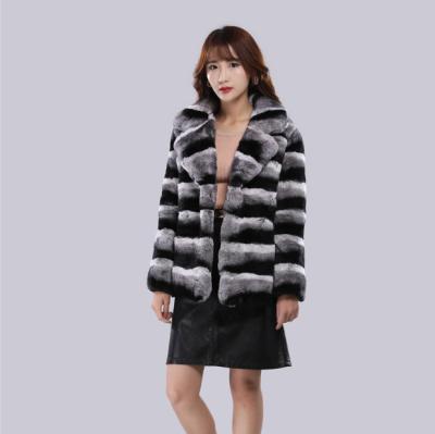 China Fashion Real Chinchilla Rex Collar Coat With Long Sleeve Fur Women's Warm Thick Luxury Anti-Shrink Winter Fur Coat Women's Jacket for sale