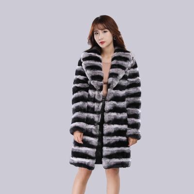 China New Style Luxury Anti-shrink Rex Rabbit Chinchilla Fur Coat for sale