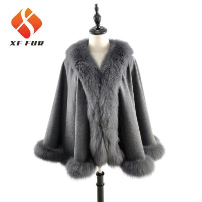 China 2019 Hot Sale Elegant Women Fox Fur Collar Shawl Cashmere Cashmere Wholesale High Quality Cheap Shawl for sale