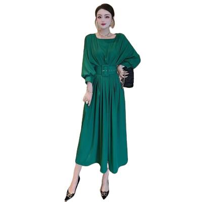 China High Waist Anti-wrinkle Retro Long Sleeve Skirt Seven Point Line One Lantern French Pleated Skirt Temperament Goddess Fan Dress 7099068 for sale